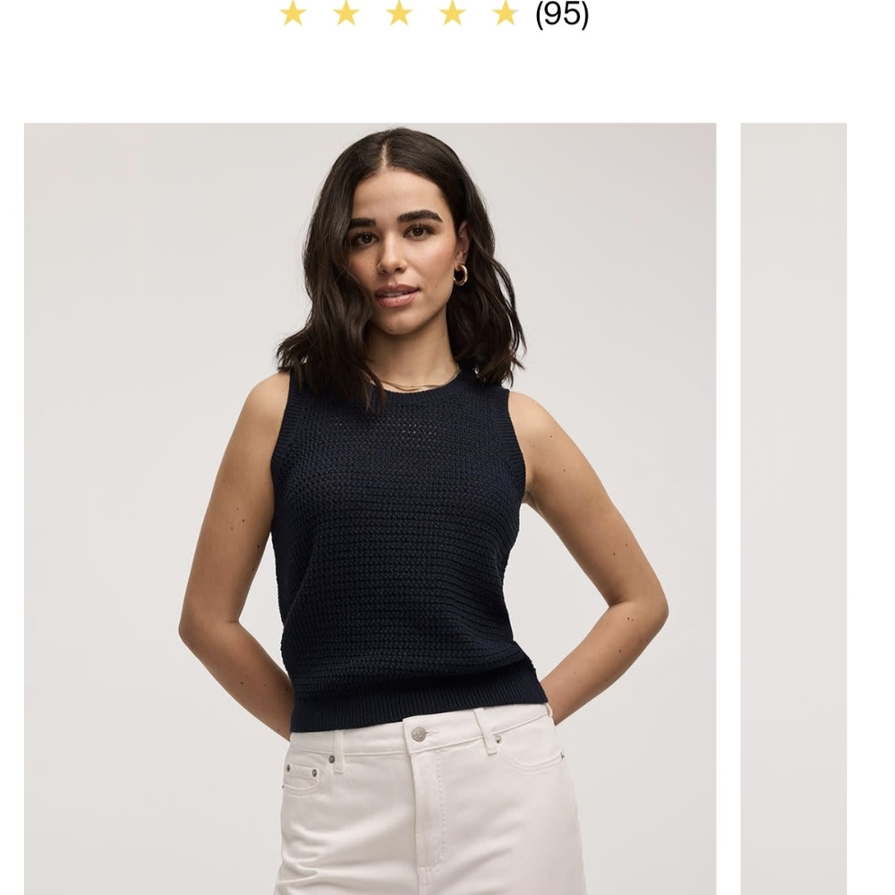Reitmans Navy Crew Neck Tank W Fancy Stitches